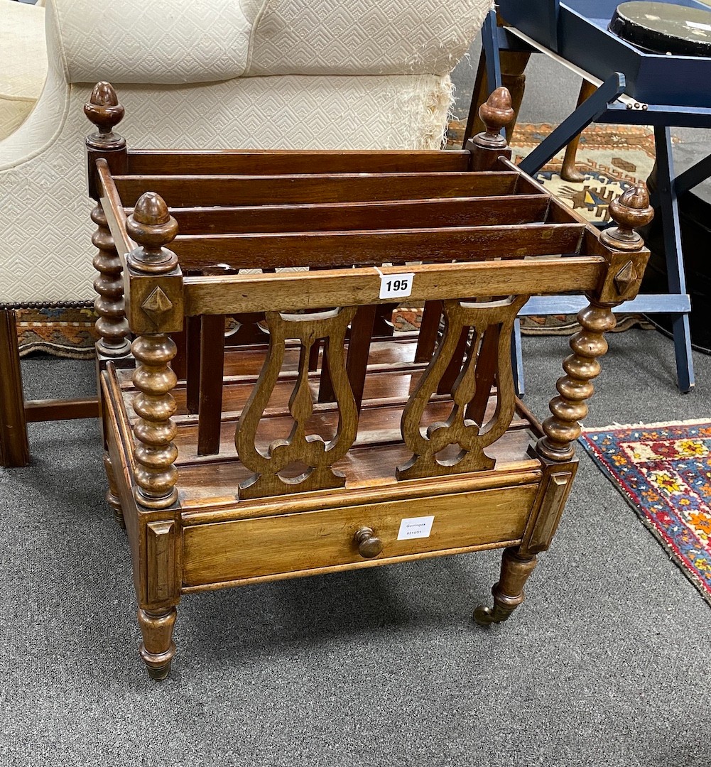 A Victorian mahogany four division Canterbury, width 51cm, depth 35cm, height 62cm